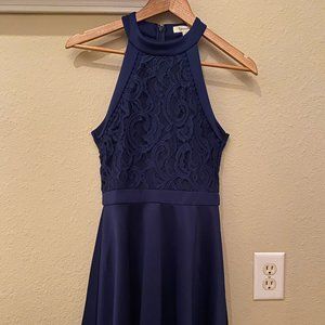 Francescas. Navy Blue Dress. Lace Bodice. Size S